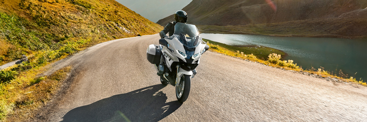 A BMW Motorcycle rider on the way to visit monuments in Northern California.