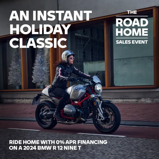 You’re invited to your local NorCal BMW Motorrad dealer to demo ride this holiday season. Command attention on the R 12 nineT. With Keyless Ride for effortless starts, Intelligent Emergency Call for added peace of mind, and available Shift Assist Pro for seamless clutchless shifting, this roadster blends expressive design with modern capability. For a limited time, enjoy 0% APR financing on the 2024 R 12 nineT during The Road Home Sales Event. Come demo ride and Make Life a Ride today.  #SoulFuel #MakeLifeARide #BMWMotorradUSA #TheRoadHomeSalesEvent
#NorCalBMWMotorcycles