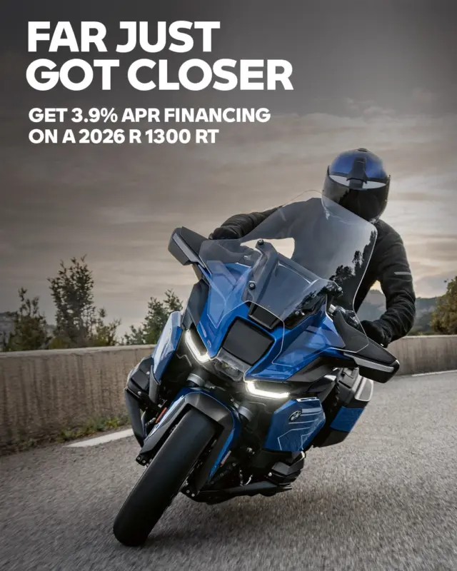 Take command of the road on the 2026 R 1300 RT. Its powerful boxer engine delivers 110 lb-ft of torque for confident, dynamic touring, while lightweight agility and cutting-edge technology elevate the ride. With a refined design and comfort-focused features, it’s your gateway to a first-class experience wherever your journey leads, and however you choose to ride.

For a limited time, take advantage of special 3.9% APR financing on the 2026 R 1300 RT - your gateway to the ultimate touring experience. Come demo ride today. Click for offer details. #R1300RT #MakeLifeARide #BMWMotorrad 
#NorCalBMWMotorcycles