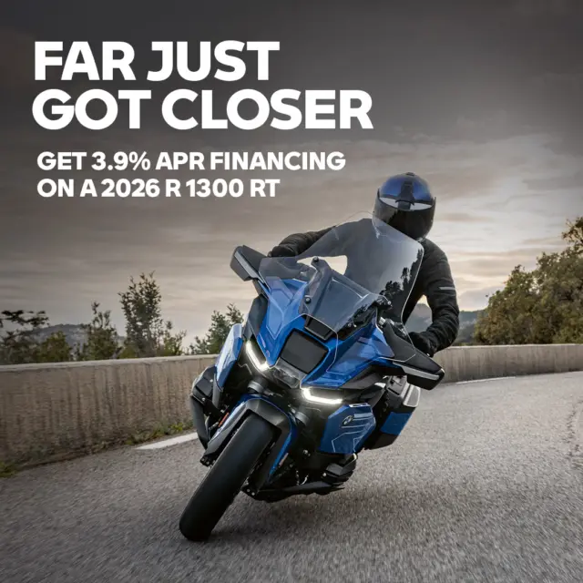 Take command of the road on the 2026 R 1300 RT. Its powerful boxer engine delivers 110 lb-ft of torque for confident, dynamic touring, while lightweight agility and cutting-edge technology elevate the ride. With a refined design and comfort-focused features, it’s your gateway to a first-class experience wherever your journey leads, and however you choose to ride.

For a limited time, take advantage of special 3.9% APR financing on the 2026 R 1300 RT - your gateway to the ultimate touring experience. Come demo ride today. Click for offer details. #R1300RT #MakeLifeARide #BMWMotorrad 
#NorCalBMWMotorcycles