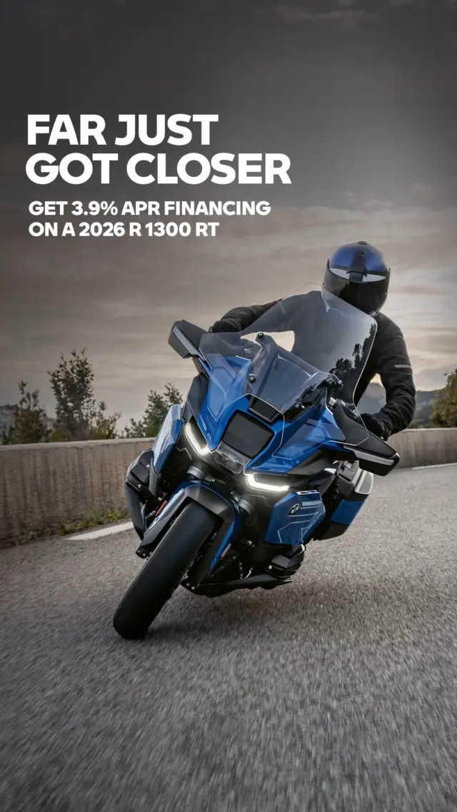 Take command of the road on the 2026 R 1300 RT. Its powerful boxer engine delivers 110 lb-ft of torque for confident, dynamic touring, while lightweight agility and cutting-edge technology elevate the ride. With a refined design and comfort-focused features, it’s your gateway to a first-class experience wherever your journey leads, and however you choose to ride.

For a limited time, take advantage of special 3.9% APR financing on the 2026 R 1300 RT - your gateway to the ultimate touring experience. Come demo ride today. Click for offer details. #MakeLifeARide #BMWMotorrad 
#NorCalBMWMotorcycles